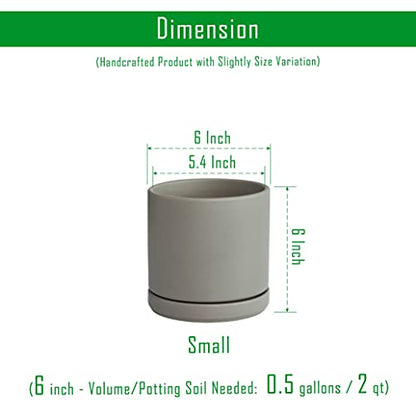 D'vine Dev 2-Pack Ceramic Pots with Saucers, Grey, 6 in, 94-V-C-3 | Modern Cylinder Design, Glazed Ceramic, Drainage Hole & Saucer Included, High Temperature Fired, Elegant Home Accent - color: Gray, size: 6 Inch