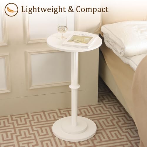 MaxSmeo Drink Table, Small Side Table for Small Spaces, Modern Round End Table with Fluted Wood Leg, White - color: White