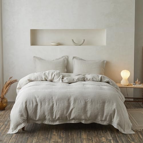 Simple&Opulence 100% Linen Duvet Cover Set with Crossed Embroidery Washed - 3 Pieces (1 Duvet Cover with 2 Pillow Shams) Soft Breathable Farmhouse - Linen, Queen Size - color: Crossed-linen, size: Queen