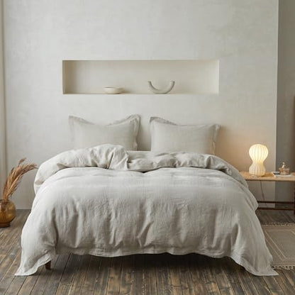 Simple&Opulence 100% Linen Duvet Cover Set with Crossed Embroidery Washed - 3 Pieces (1 Duvet Cover with 2 Pillow Shams) Soft Breathable Farmhouse - Linen, Queen Size - color: Crossed-linen, size: Queen