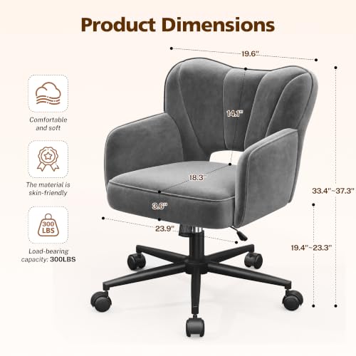 DurayLoly Desk Chair with Shell Back & 360° Swivel Wheels | Comfy Velet Vanity Chair,Adjustable Height,Stylish and Comfortable for Makeup, Work & Relaxation,Dark Grey - color: Dark Grey
