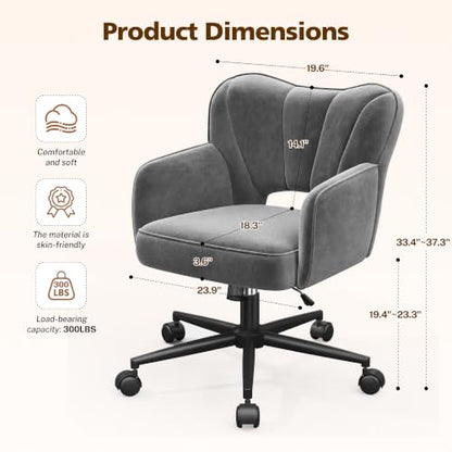DurayLoly Desk Chair with Shell Back & 360° Swivel Wheels | Comfy Velet Vanity Chair,Adjustable Height,Stylish and Comfortable for Makeup, Work & Relaxation,Dark Grey - color: Dark Grey