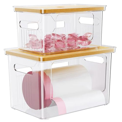 Delamu 2 Pack (XL+S) Trash Bag Dispenser, Stackable Garbage Bag Holder | Clear Acrylic Organizer Bins for Under Sink Organization, Pantry Storage, Cabinet, Kitchen, Laundry, Bathroom - size: XL+S-2 Pack