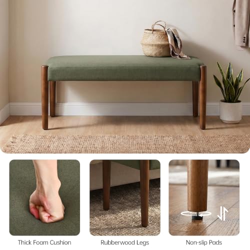 Usaint 42" End of Bed Bench with Wood Legs, Dark Green with Walnut Leg | Modern Upholstered Bedroom Bench with Rubberwood Legs, Entryway Bench with Cushion, Dining Bench for Living Room, Bedroom - color: Dark Green With Walnut Leg