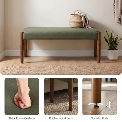 Usaint 42" End of Bed Bench with Wood Legs, Dark Green with Walnut Leg | Modern Upholstered Bedroom Bench with Rubberwood Legs, Entryway Bench with Cushion, Dining Bench for Living Room, Bedroom - color: Dark Green With Walnut Leg