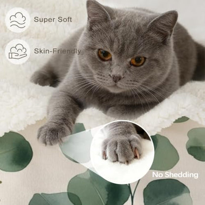 MILANKET Eucalyptus Sherpa Blanket Botanical Leaf Throw Blanket | Sherpa; Soft; Eucalyptus Sherpa Blanket Botanical Leaf Throw; Fuzzy; Cozy; Plush; for; Couch; Bed; Warm; Blankets; Minimal - color: Eucalyptus, size: Throw(50"x60")