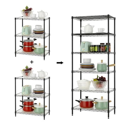 Finnhomy 6-Tier Wire Shelving Unit - Adjustable Steel Wire Rack with 6 Shelves, PE Mat and Stable Leveling Feet, NSF Certified, Black - color: Black, size: 60 Inches