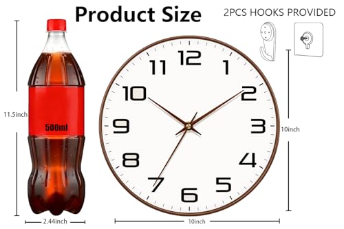 Woodgrain Wall Clock, Silent Non-Ticking Battery Operated Clock 10 Inch, Large Easy-to-Read Number Digital Wall Clocks, Modern Analog Clocks for Living Room Bedroom Kitchen Office Gym, Brown - color: Mocha Brown, size: 10 Inch