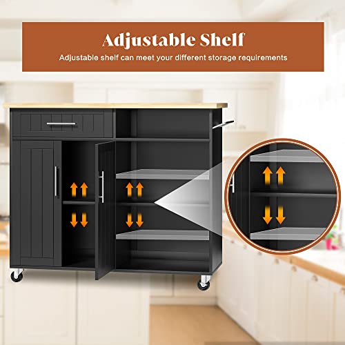 Kitchen Island Cart on Wheels with Storage Cabinet & Drawer, 42" Multifunction Kitchen Cart Cabinet with Shelves, Cart Handle for Towel Rack or Free Mobility,Black - size: 42-IN