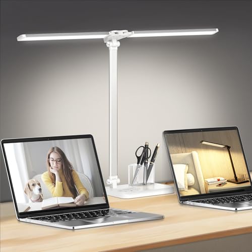 LED Desk Lamp for Home Office Desk Light Table Lamp 50 Lighting Modes Timer | Eye-Caring Desk Lamp with USB Adapter, Foldable Dual Swing Arm Architect for Reading, Study, Workbench - color: Silver