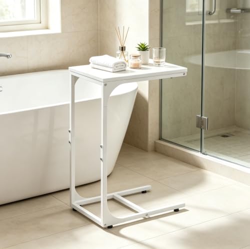 WLIVE C-Shaped End Table Set of 2, Small Couch Side Tables with Metal Frame, Sofa Table TV Tray for Living Room, Bedroom, White - color: White