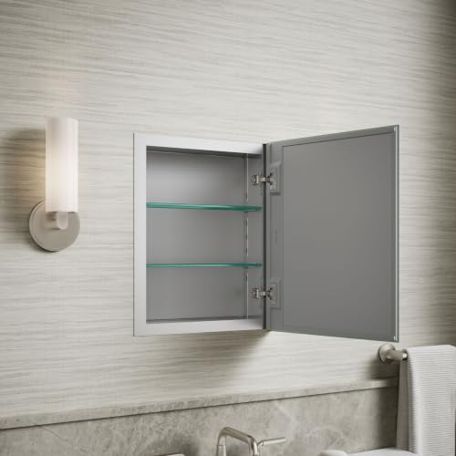 Kohler 55060-NA Embark Slim Medicine Cabinet Mirror, Adjustable Shelves, Bathroom Organizers and Storage, 16 in. W x 20 in. H - size: 16 in. x 20 in., style: Flat Edge