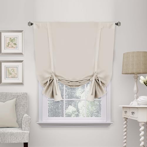 H.VERSAILTEX Blackout Tie Up Curtain Thermal Insulated Curtains Bathroom Curtain Ivory Tie Up Shade for Small Window (Rod Pocket Panel, 42 inches W x 63 inches L, Set of 1) - color: Ivory