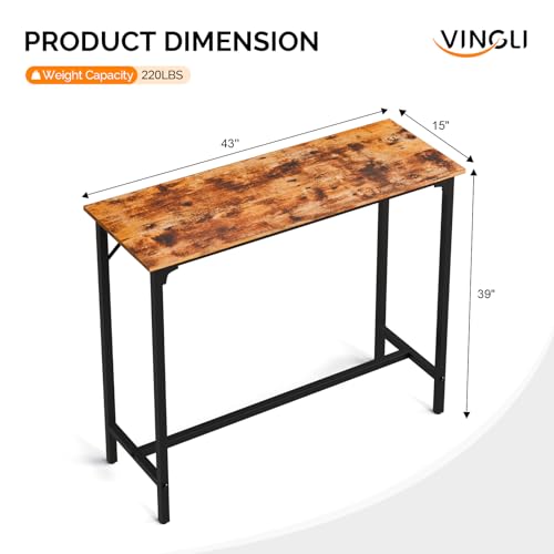 VINGLI 43 Inch Counter Height Bar Table Set with 2 Bar Stools, Wood Narrow Long Pub Table Set, Compact Bar Table for Kitchen/Dining Room/Sofa, Brown - color: Brown, size: 43"L