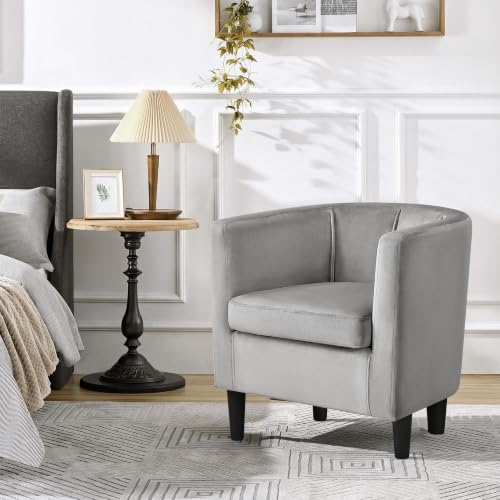 Yaheetech Barrel Accent Chair, Upholstered Modern Armchair, Gray | Soft Velvet Chair with High-Density Foam Seat, Barrel Sofa Chair for Living Room Bedroom Waiting Room - color: Grey, size: Set of 1