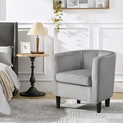 Yaheetech Barrel Accent Chair, Upholstered Modern Armchair, Gray | Soft Velvet Chair with High-Density Foam Seat, Barrel Sofa Chair for Living Room Bedroom Waiting Room - color: Grey, size: Set of 1