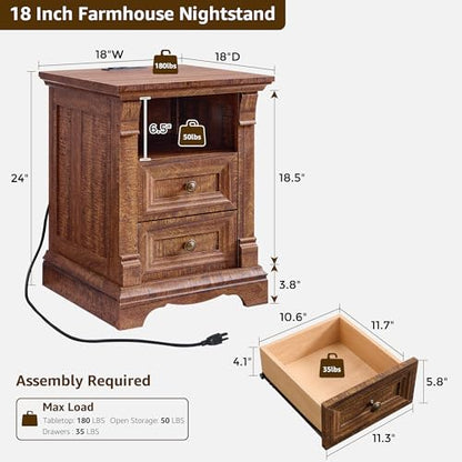 Nightstand Set of 2, 18"Wooden End Table with Charging Station Roman Column | Sofa Side Table Bedside Cabinet for Bedroom, Living Room, Reclaimed Barnwood - color: Reclaimed Barnwood, size: 18"D x 18"W x 24"H