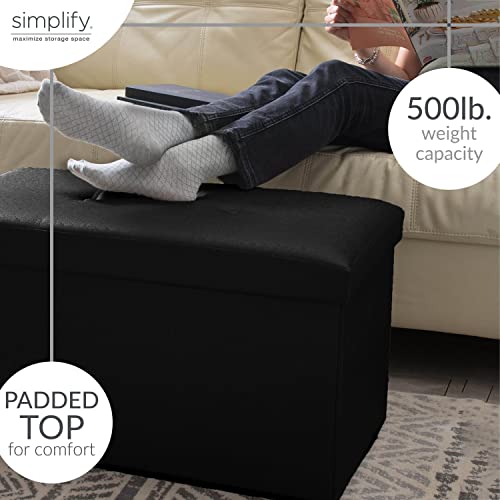 Simplify Faux Leather Folding Storage Ottoman | Triple | Collapsible | Tufted Padded Seating | Foot Rest | Bench | Toy Box | Black - color: Black, size: 15"D x 44"W x 15"H