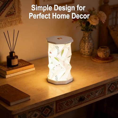 Foldable Mini Night Light, USB Rechargeable Touch Lamp | Portable Paper Lantern Lamp with Dimmable Warm Glow, Boho Leaf Pattern, Rotating Design for Bedroom, Living Room & Travel