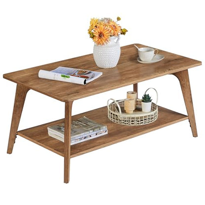 VASAGLE MAEZO Collection - Coffee Table, 2-Tier Center Table with Storage, Tapered Legs, Curved Transitions, 21.7 x 39.4 x 17.7 Inches, Easy to Assemble, for Living Room, Honey Brown ULCT249K01 - color: Honey Brown