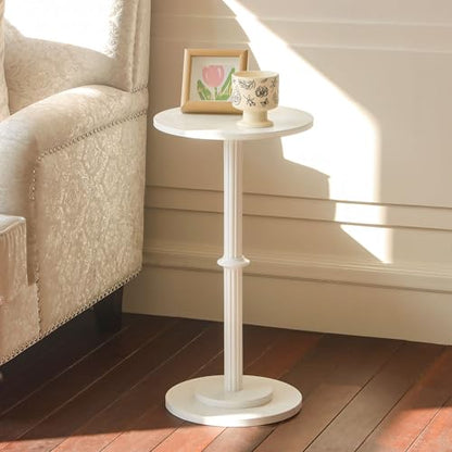 MaxSmeo Drink Table, Small Side Table for Small Spaces, Modern Round End Table with Fluted Wood Leg, White - color: White
