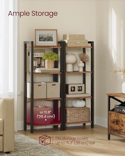 VASAGLE 4-Tier Bookshelf, Bookcase with Steel Frame, Book Shelf for Living Room, Home Office, Study, 9.4 x 15.7 x 42 Inches, Industrial Style, Rustic Brown and Ink Black ULLS099B01 - color: Rustic Brown + Ink Black, size: 4 Tiers (9.4"D x 15.7"W x 42"H)