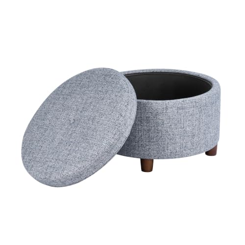 HomePop 24" Large Round Storage Ottoman - Blue Gray Woven Fabric - color: Blue Gray Woven Fabric