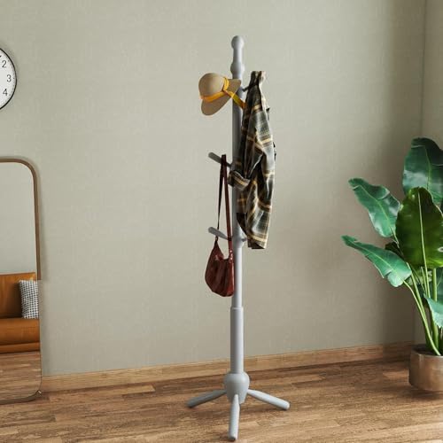 Solid Wood Coat Rack Stand, Vintage Heavy Duty Coat Hanger Stand with 9 Hooks, 3 Adjustable Size Sturdy Coat Tree for Living Room, Entryway, Office, Hallway, Grey - color: Grey