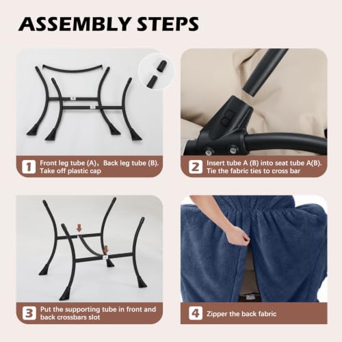 Lazy Chair with Folding Ottoman,Leisure Sofa Chair,Soft Fabric Armchair with Armrests and Side Pockets, Reading Chair with Footrest for Living Room, Bedroom, Office (Plush Navy) - color: Plush Navy
