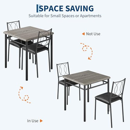 Space-Saving Dining Table Set for 2 – 3-Piece Farmhouse Wood Table & | Upholstered Chairs – Modern Compact Dining Furniture for Apartments & Breakfast Nooks – Grey - color: Grey