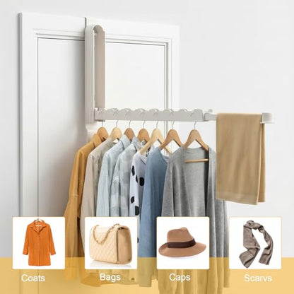 2 Pack Foldable Over The Door Drying Rack, Heavy Duty Door Hanger with Retractable Rod, Space Saving Laundry Towel Clothes Rack for Bathroom Bedroom