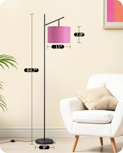 EDISHINE Pink Modern Floor Lamps for Living Room, 64.7" Arc Standing Lamp | 3CCT LED Bulb Included, Adjustable Linen Shade, Foot Switch, Tall Light for Office, Bedroom, Living Room - color: Pink Shade