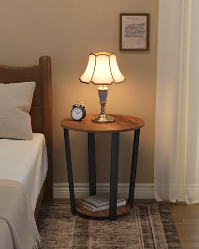 VASAGLE Round Side End Table, 2-Tier Accent Nightstand with Storage Shelf | Easy Assembly, Bedside Table Small Spaces, Living Room, Bedroom, Honey Brown and Ink Black, BARNET Collection ULET057KB01S - color: Honey Brown + Ink Black, size: 19.7"Dia. x 22.4