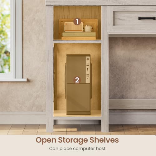 SEDETA Farmhouse Small Desk with Drawers, 40" Computer Desk with Storage Shelves, Writing Desk for Small Space and Power Outlet, Desk for Bedroom, Home Office, Mahogany Grey - color: Mahogany Grey
