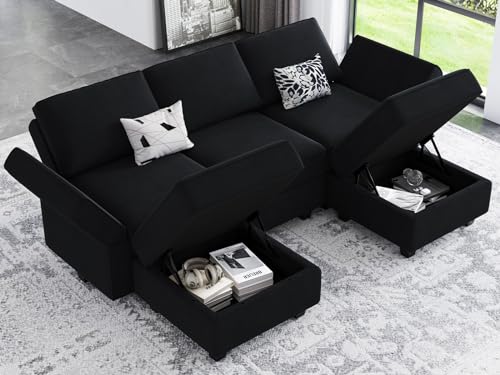 Belffin Modular Sectional Sofa with Double Chaise Velvet U Shaped Sofa Reversible Sectional Couch with Storage Black - color: Black, size: U Shape Sofa