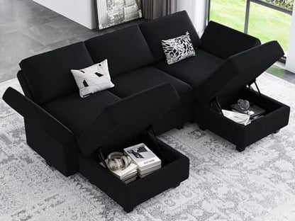 Belffin Modular Sectional Sofa with Double Chaise Velvet U Shaped Sofa Reversible Sectional Couch with Storage Black - color: Black, size: U Shape Sofa