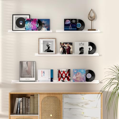 Fun Memories Picture Ledge Shelf, 32 Inch Floating Shelves Set of 2, Large Nursery Book Shelves for Toys Storage, Kids Bookshelf Wall Mounted for Wall Decor Books Photo Frames, White - color: White, size: 32in