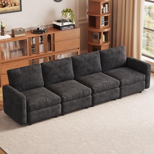 Miuuod 4-Seat Modular Sofa Couch Grey with Ergonomic Cushions, Convertible Sleeper Sectional for Living Room Bedroom Apartment, Cloud Futon Lounge Furniture Set for Small Spaces - color: Grey, style: 4 Seats（4 Seats only）