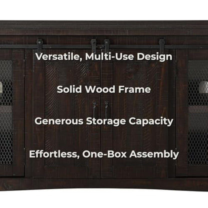Martin Svensson Home Rustic 65" Wood Entertainment Center, Espresso | Solid Pine, TV Stand, Sliding Doors, Adjustable Shelves & Cable Management, for TVs up to 70" - color: Espresso