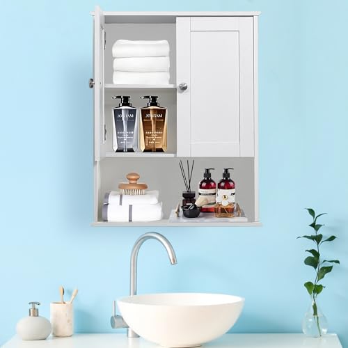 Bathroom Cabinet Wall Mounted Over Toilet Storage Cabinet, 24x30 Inch Wooden White Bathroom Wall Cabinet Above Toilet Storage Medicine Cabinets for Kitchen Laundry Bedroom - size: 9x24x30 In(DxWxH)