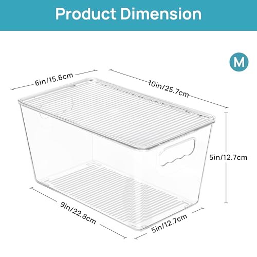 Vtopmart 6 Pack Clear Stackable Storage Bins with Lids, Medium | BPA-free Plastic, Organize Vertically, For Pantry Kitchen Fridge Cabinet Closet Bathroom, Built to Last, Easy to Move - size: M(10"L x 6"W x 5"H)