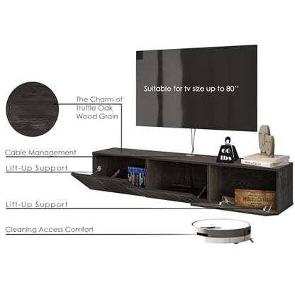 Atelier Mobili Black Floating TV Stand, TV Stand 65 Inch, Floating Entertainment Center for 80 inch TV, Black TV Cabinet, Floating TV Shelf Under TV, Media Console - color: Black