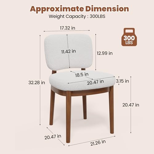 Wooden Dining Chairs Set of 4, Boucle Upholstered Kitchen Chairs with Solid Wood Legs, Mid Century Modern Dining Chairs, Farmhouse Side Chair with Hardwood Frame for Dining Room, White - color: White, size: Set of 4