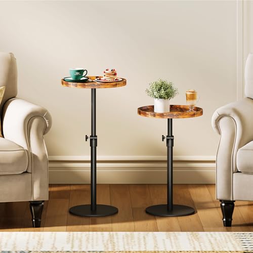 Homeiju Adjustable Round Side Table, Pedestal End Table for Small Spaces, Wooden Couch Table, Tall Drink Table for Living Room, Bedroom, Patio, Brown - style: 1 Pack