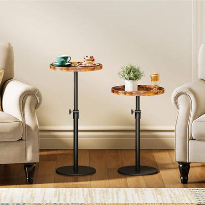 Homeiju Adjustable Round Side Table, Pedestal End Table for Small Spaces, Wooden Couch Table, Tall Drink Table for Living Room, Bedroom, Patio, Brown - style: 1 Pack