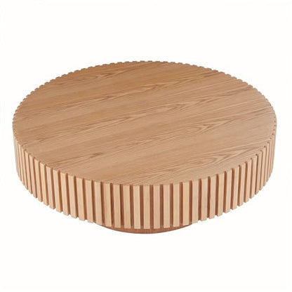 31.49''Round Coffee Table for Living Room, Modern Wood Nesting Coffee Table Handcraft Circle Fluted Drum Coffee Table, Easy Assembly,Oak - color: Oak, size: 31.49"x17.91"x13.77"