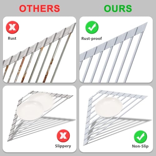 HANZENMA Triangular Sink Rack, Multi-Functional Rack Above the countertop, Foldable Sink Drying mat, Heat-Resistant, Non-Slip, and Rust-Proof Dish Rack (Gray) - color: Gray, size: Triangle: 15.8" x 9"