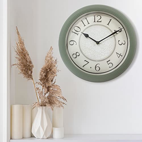 12.6" Illuminated Farmhouse Wall Clock | Silent Battery-Operated Night Light Wall Clock, Smart LED Sensor, Living Room, Kitchen, Bath, Sage Green - color: Sage Green, size: 12.6"