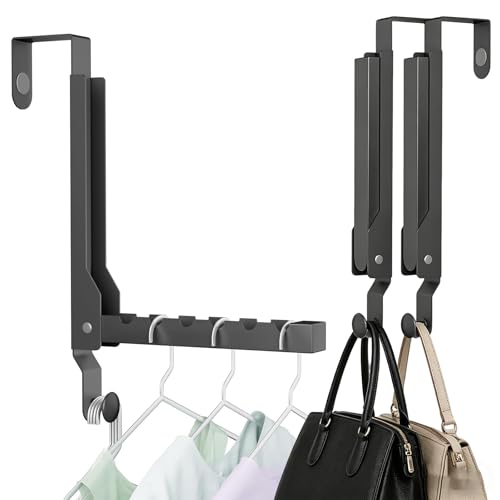 2 Pack Heavy Duty Over the Door Hooks, Compact Foldable Over the Door Hanger, Portable Compact Over Door Drying Rack for Laundry, Metal Over the Door Clothes Hanger, Rustproof & Waterproof, (Black) - color: Black-m2