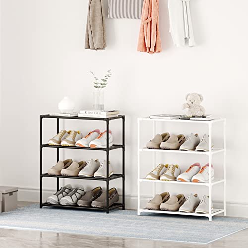 Small Shoe Rack 6-8 Pairs Sturdy Shoe Shelf 4-Tiers Narrow Stackable Shoe Organizer,Lightweight Kids Shoe Racks for Entryway, Doorway and Closet（Black） - size: 4-Black